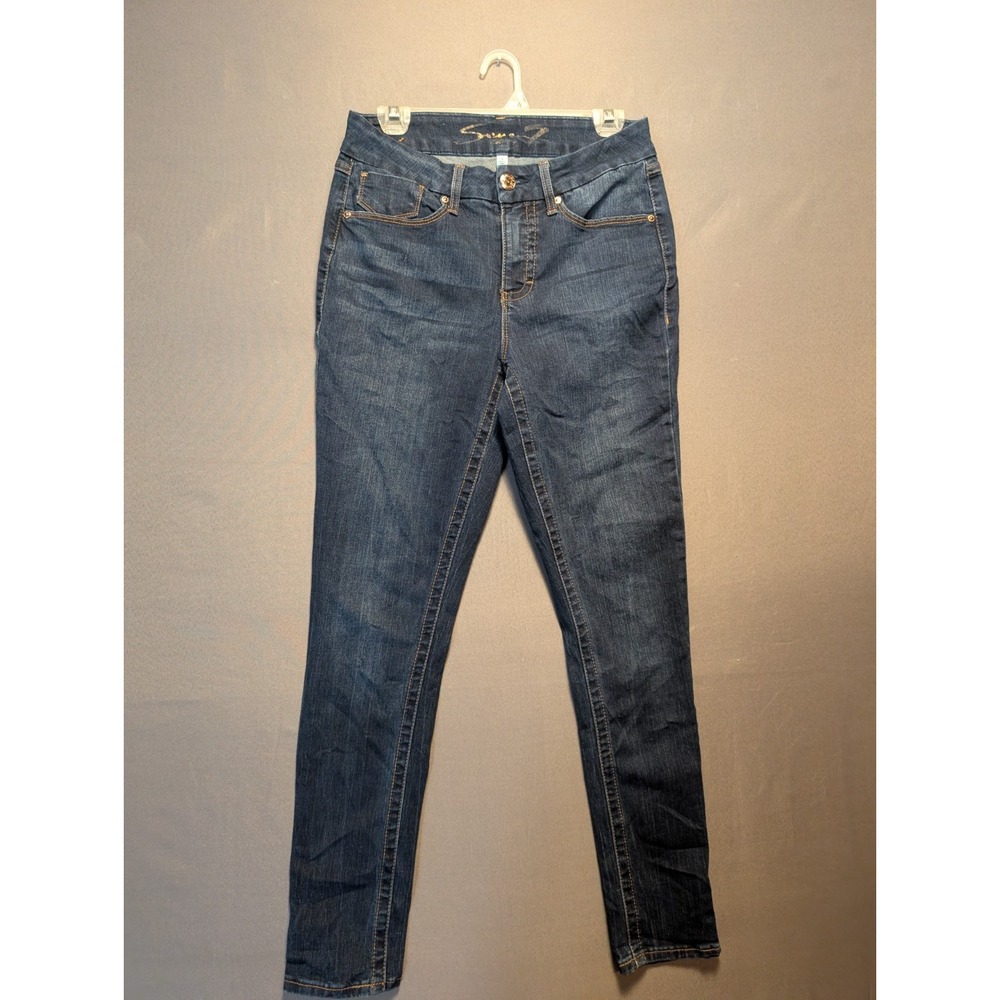 Seven7 Jeans Women 8 Blue Denim Cotton Stretch Logo Dark Wash Skinny Leg Zip Fly